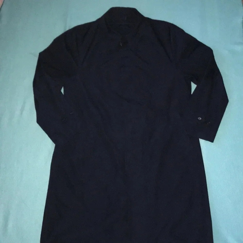 VINTAGE trench coat long navy blue adjustable button cuffs NEW size 44 Tall